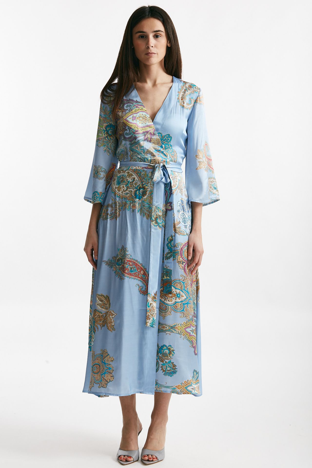 abito wrap in fantasia fantasia fondo azzurro donna Bellini - 1