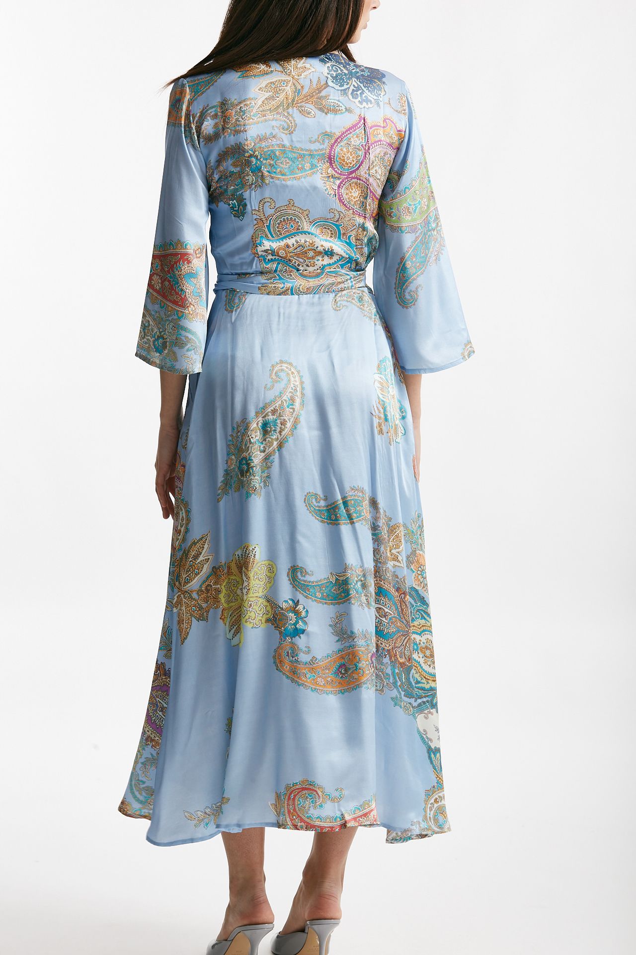 abito wrap in fantasia fantasia fondo azzurro donna Bellini - 3