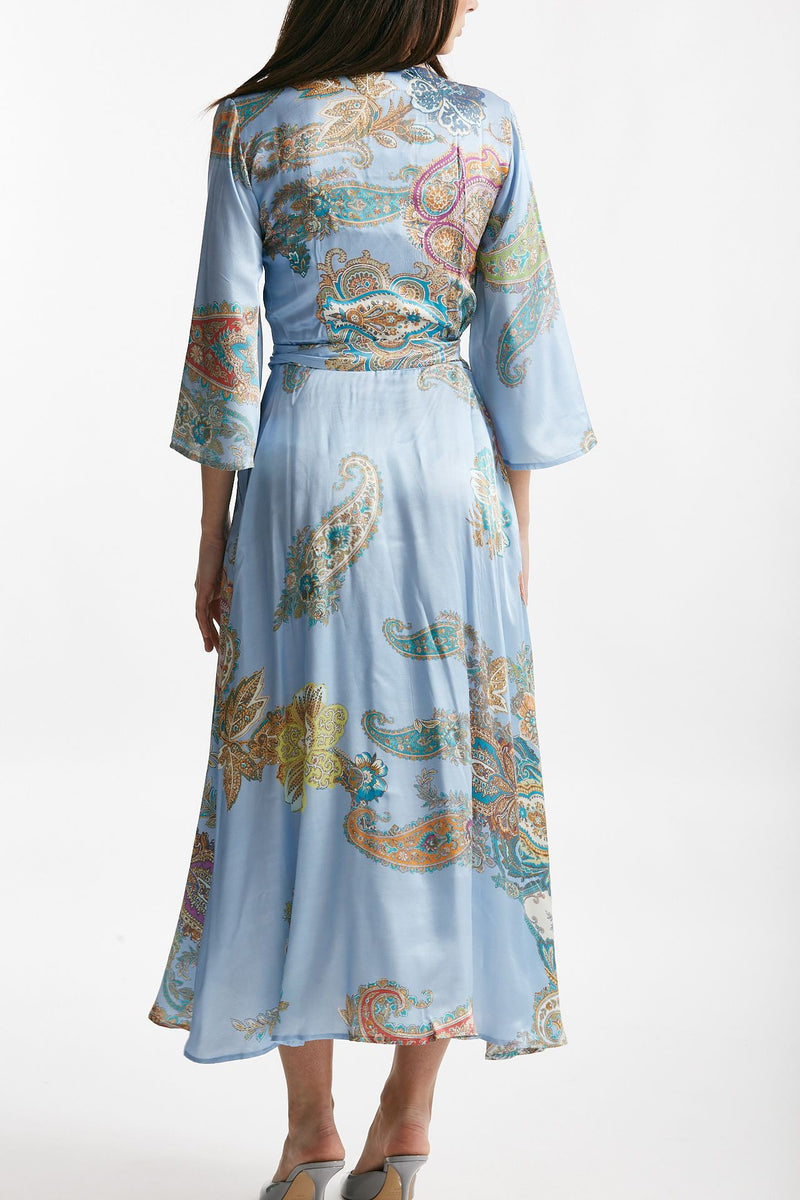 abito wrap in fantasia fantasia fondo azzurro donna Bellini - 3