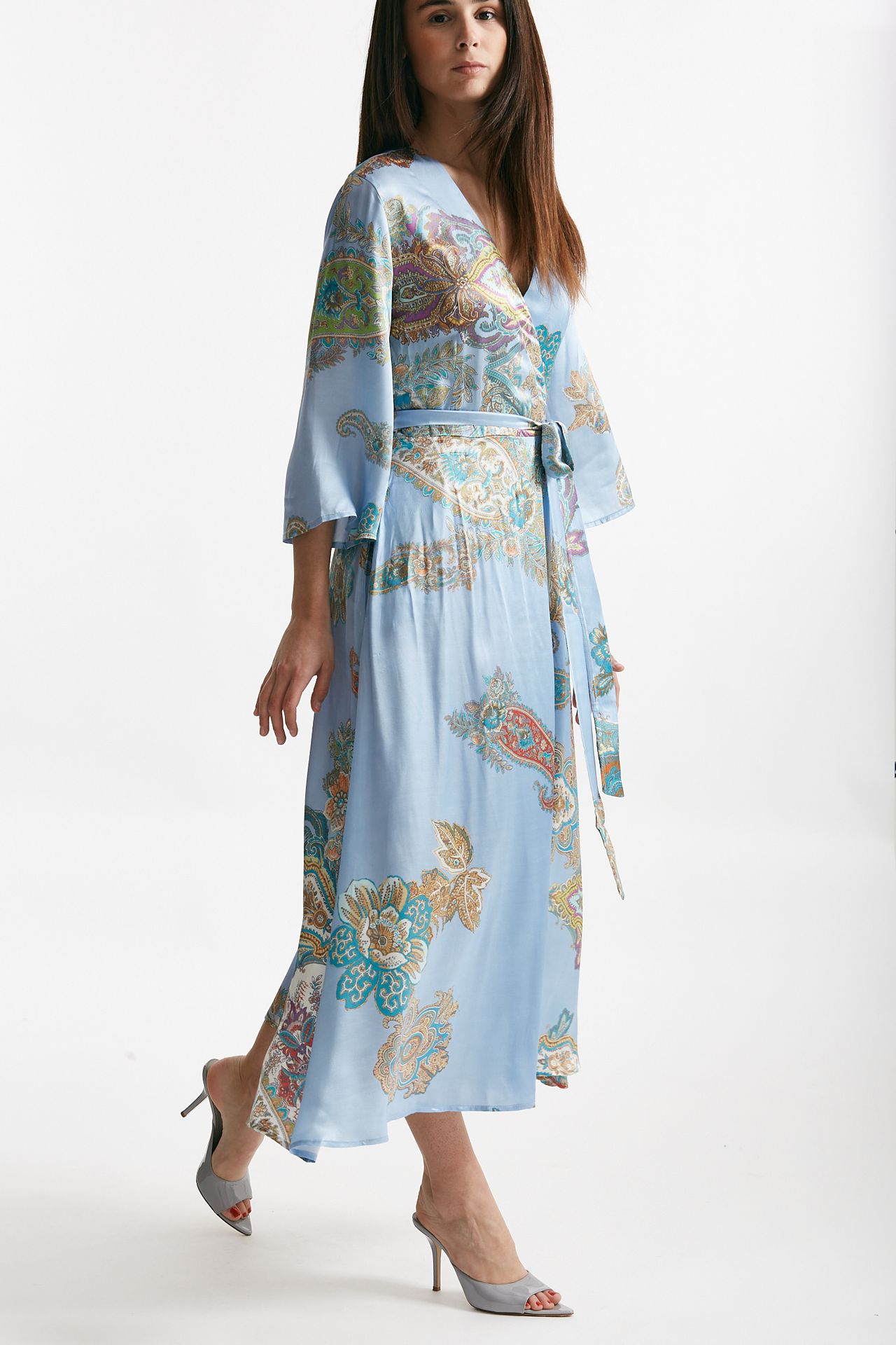 abito wrap in fantasia fantasia fondo azzurro donna Bellini - 4