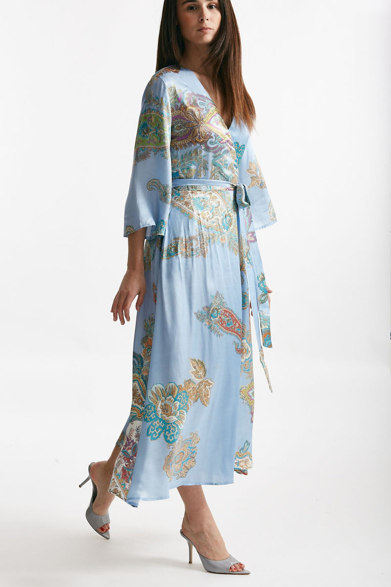 abito wrap in fantasia fantasia fondo azzurro donna Bellini - 4
