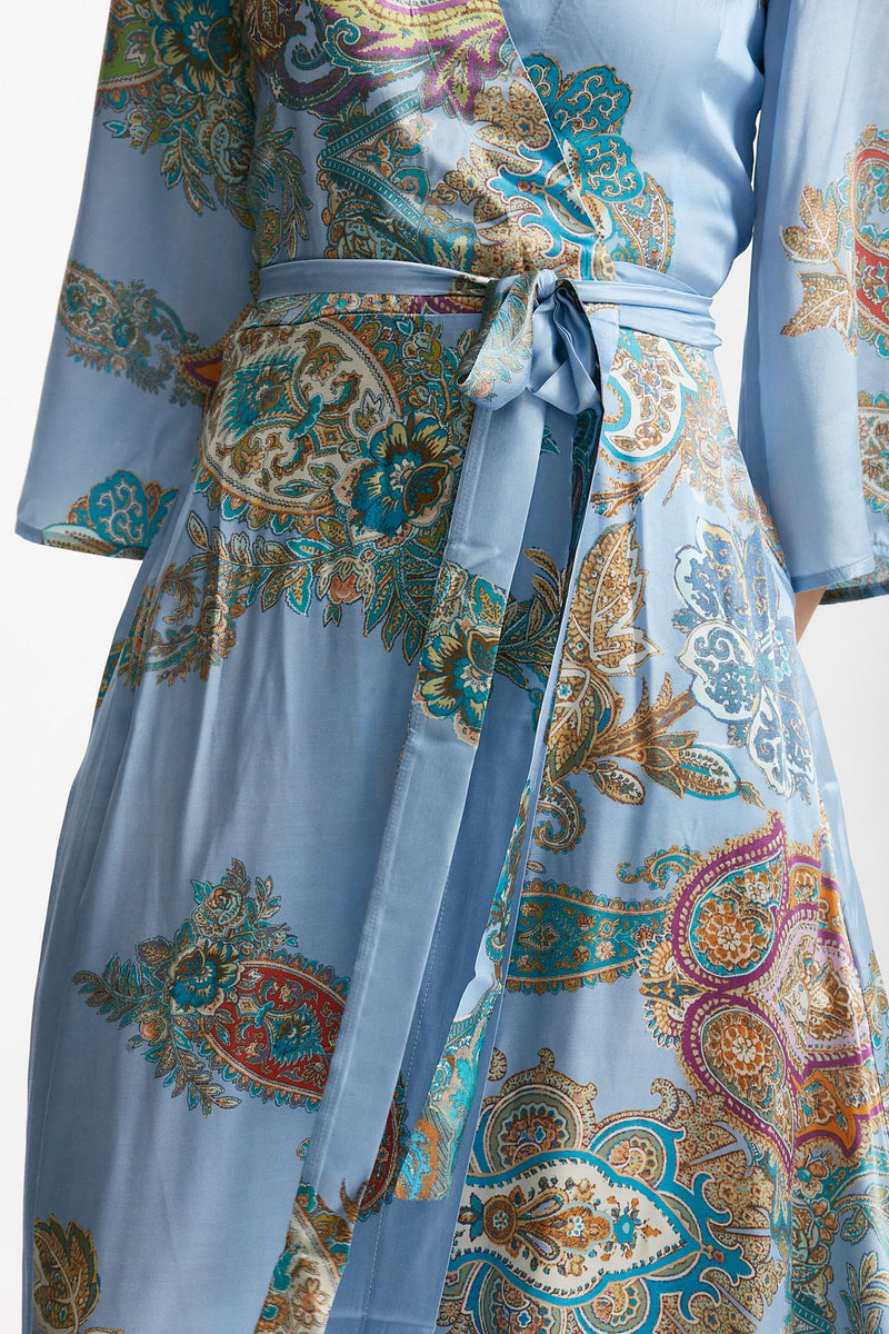 abito wrap in fantasia fantasia fondo azzurro donna Bellini - 5