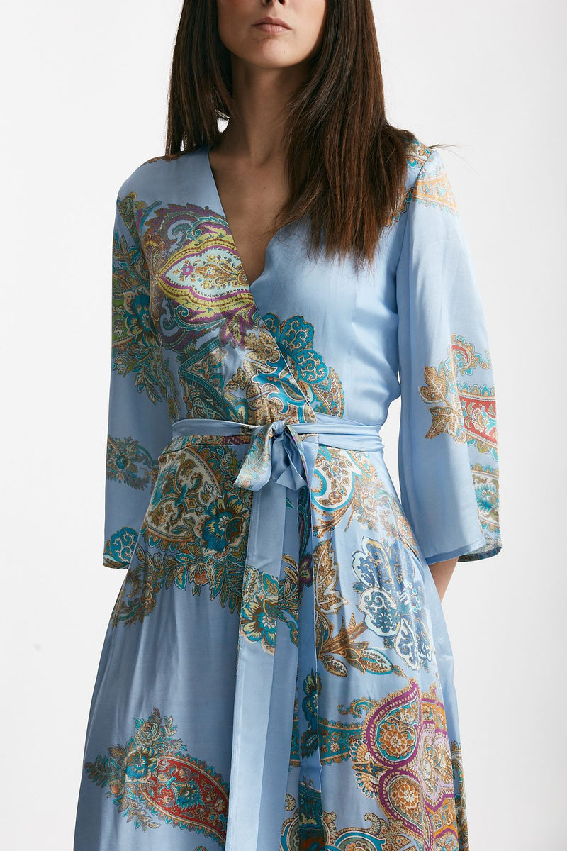 abito wrap in fantasia fantasia fondo azzurro donna Bellini - 6