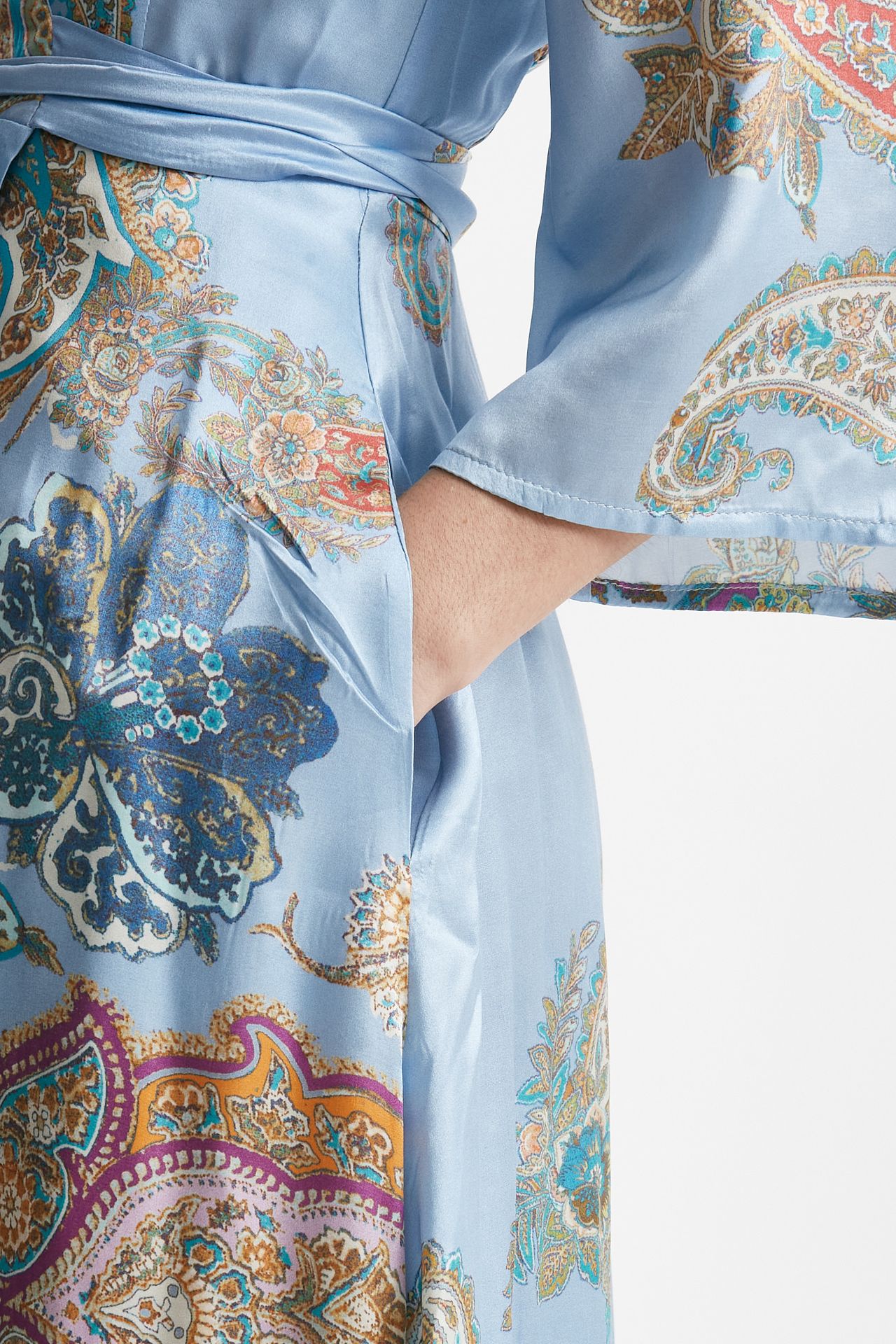 abito wrap in fantasia fantasia fondo azzurro donna Bellini - 7