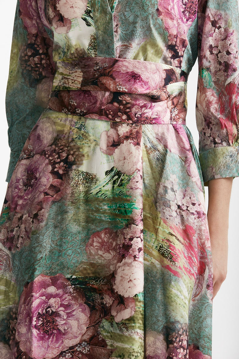 abito in cotone fantasia rosa e verde scollato donna Bellini - 6