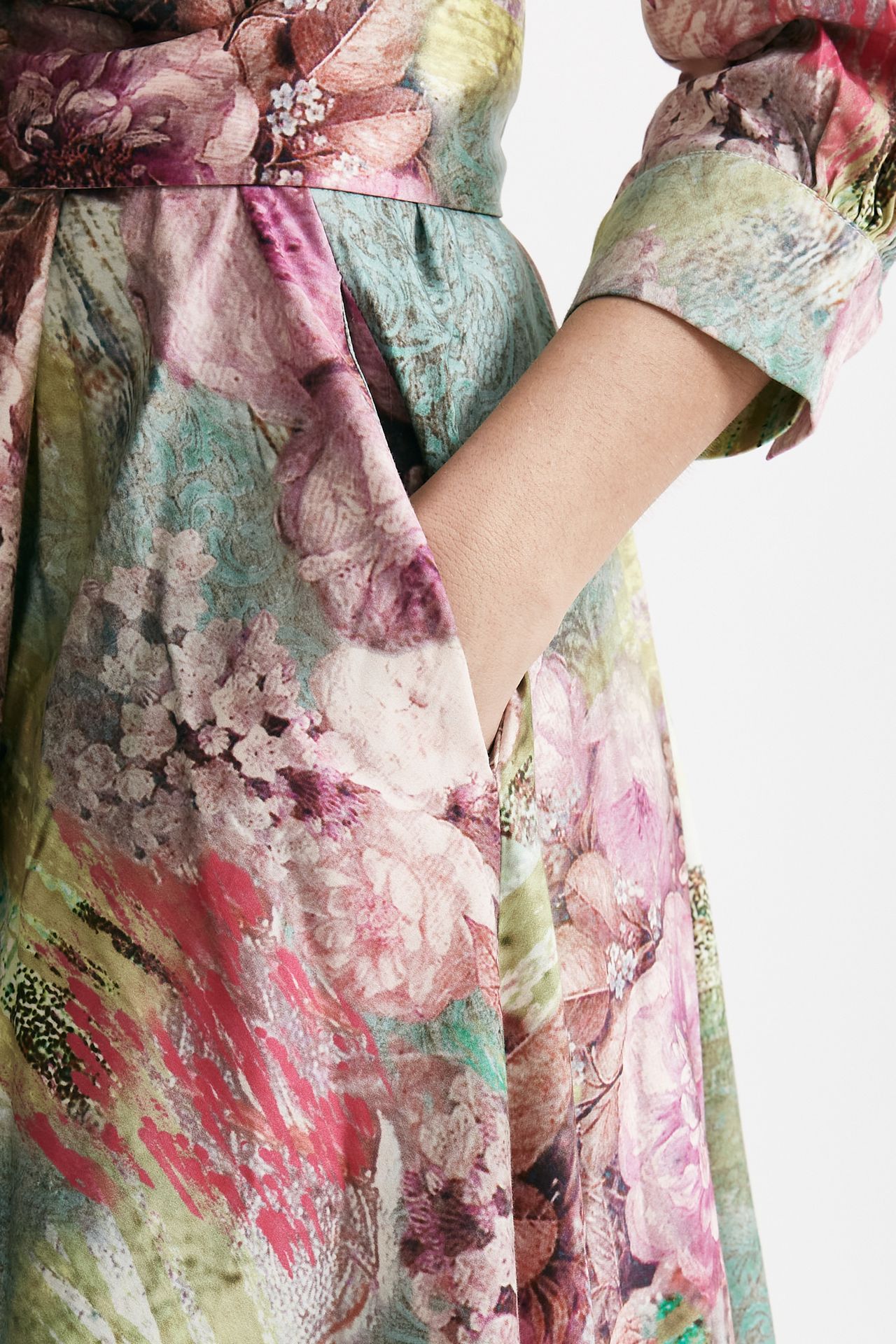 abito in cotone fantasia rosa e verde scollato donna Bellini - 7