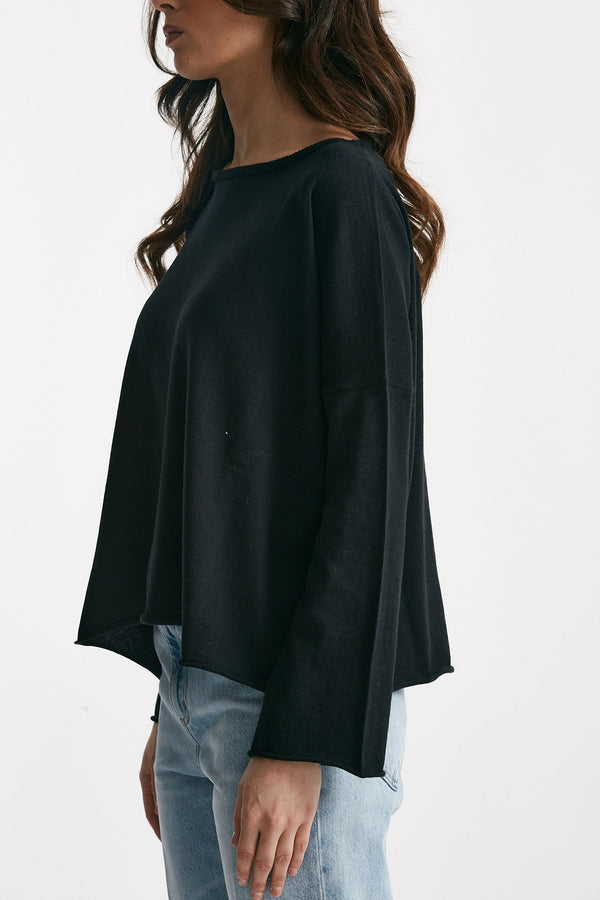 maglia ampia in cotone e cachemire nero donna Be you