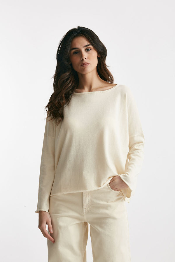 maglia ampia in cotone e cachemire panna donna Be you