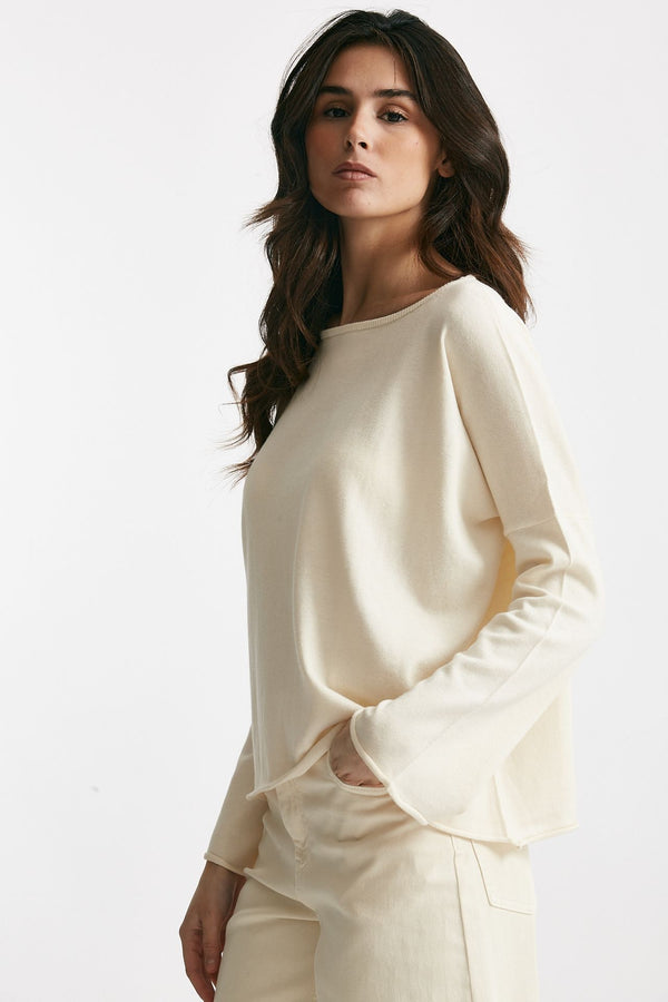 maglia ampia in cotone e cachemire panna donna Be you