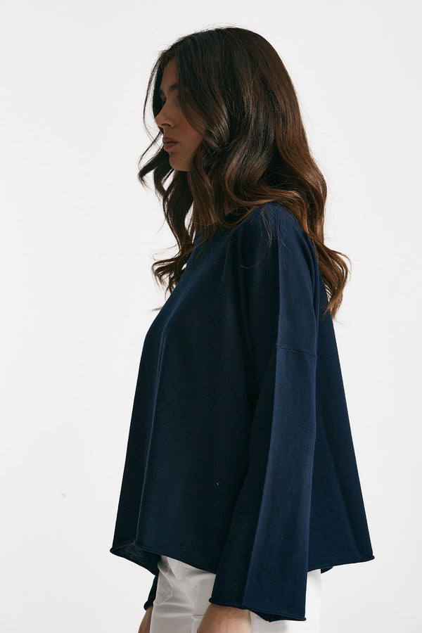 maglia ampia in cotone e cachemire blu donna Be you