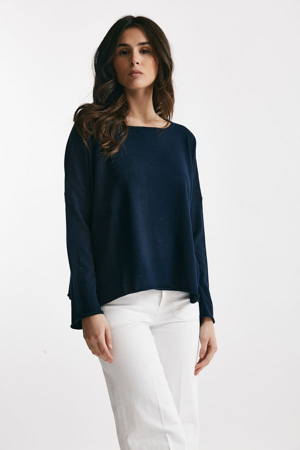 maglia ampia in cotone e cachemire blu donna Be you