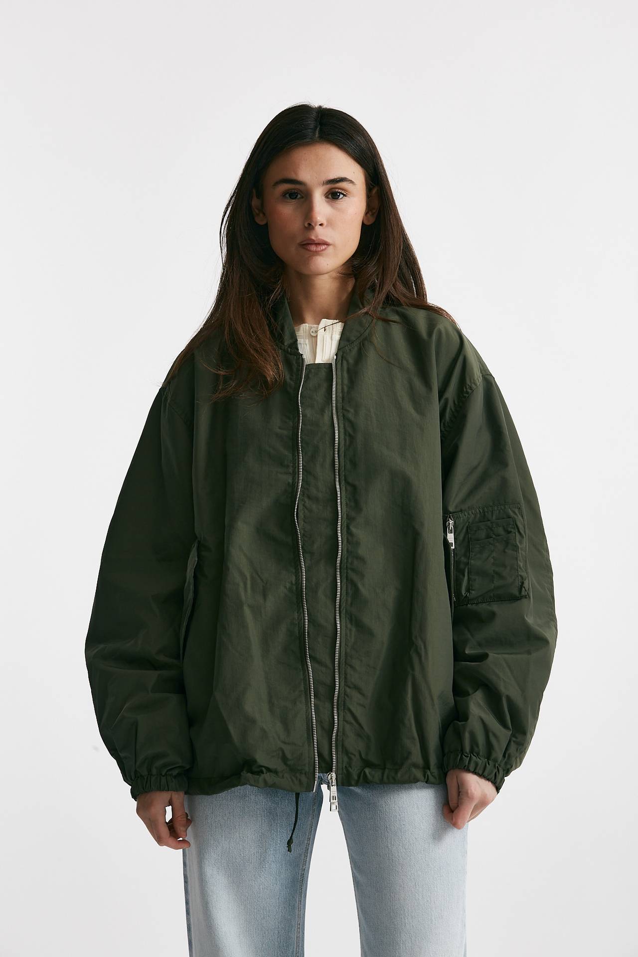 bomber over in nylon verde militare donna Giorgio brato - 1