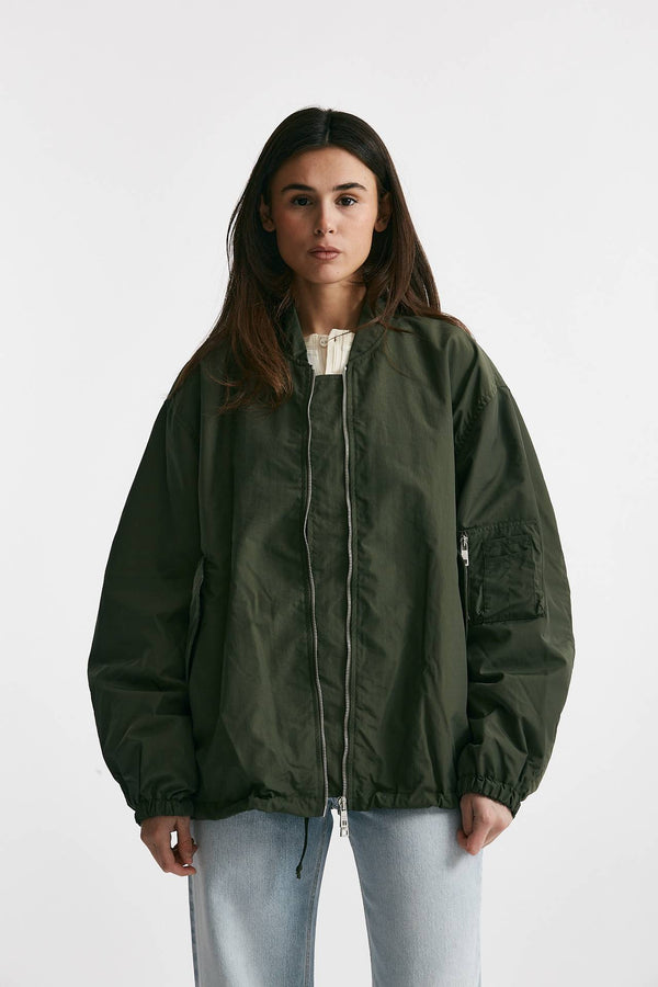 bomber over in nylon verde militare donna Giorgio brato