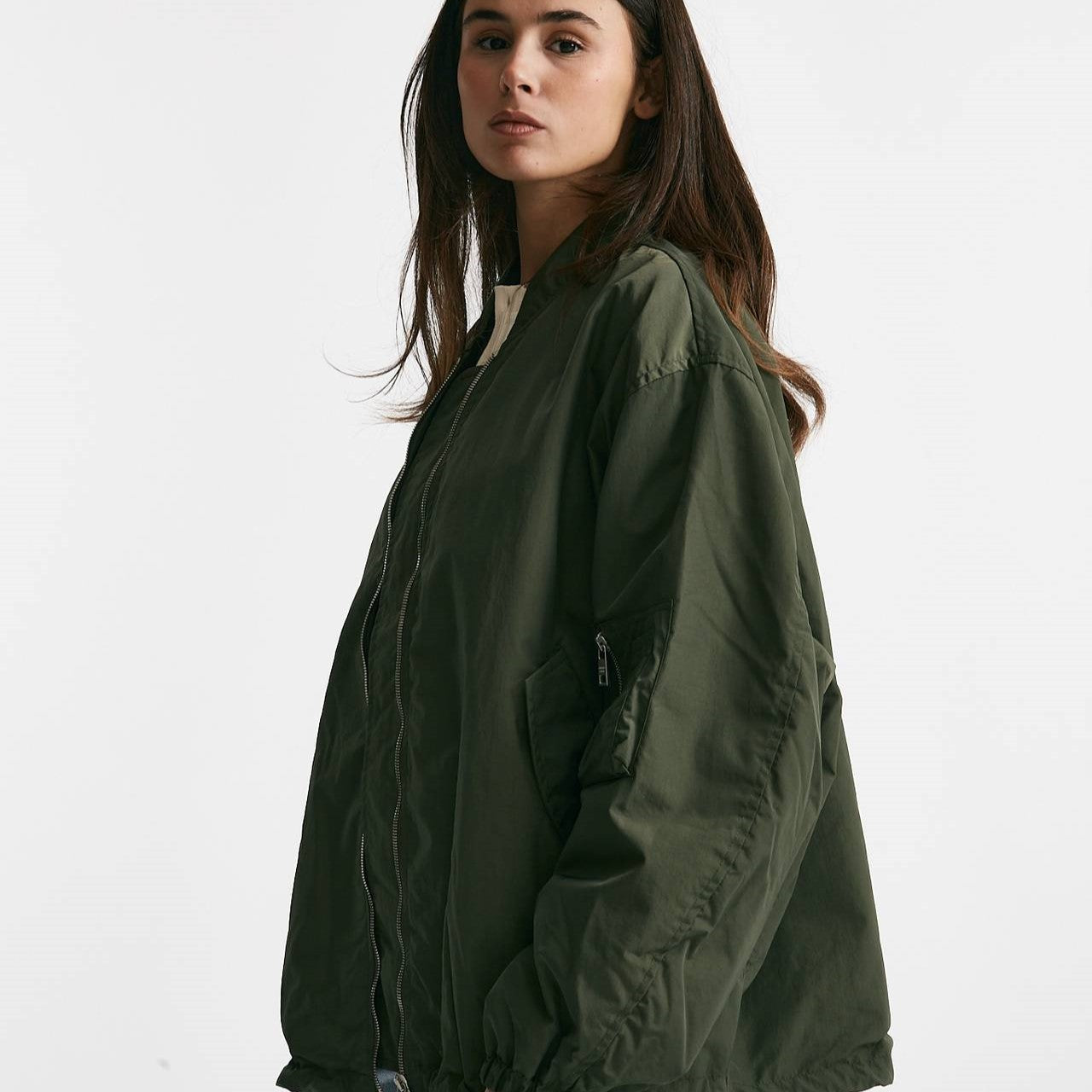 bomber over in nylon verde militare donna Giorgio brato - 8