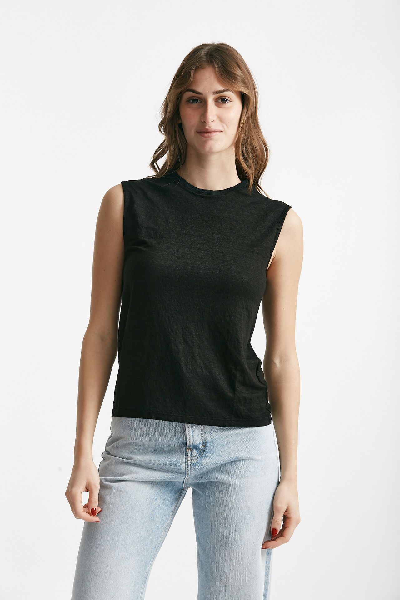 top in lino nero donna Clouds - 1