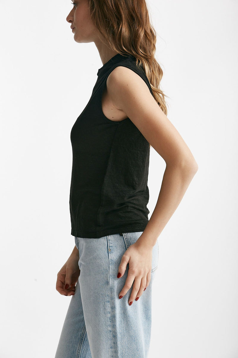 top in lino nero donna Clouds - 2