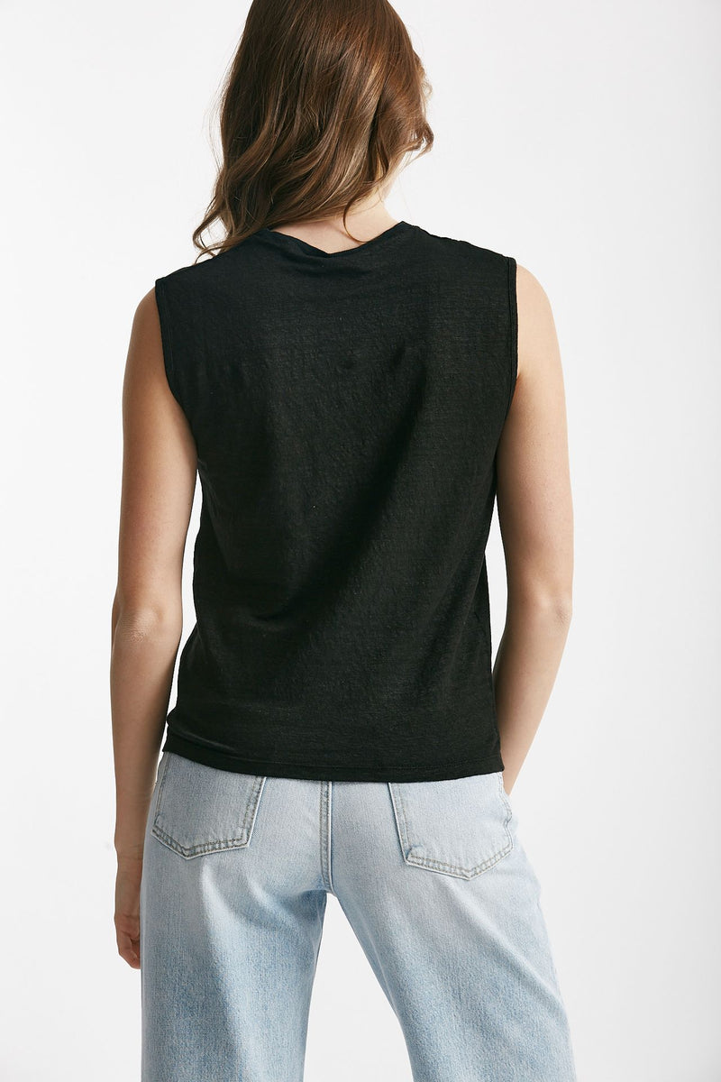 top in lino nero donna Clouds - 3