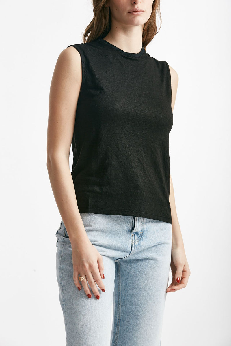 top in lino nero donna Clouds - 4