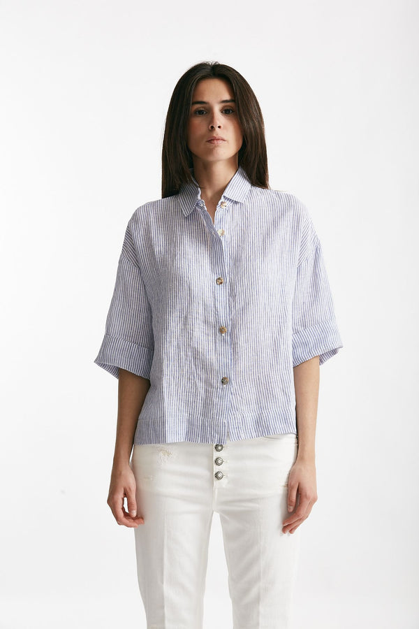 camicia in lino rigata bianca e azzurra donna Clouds