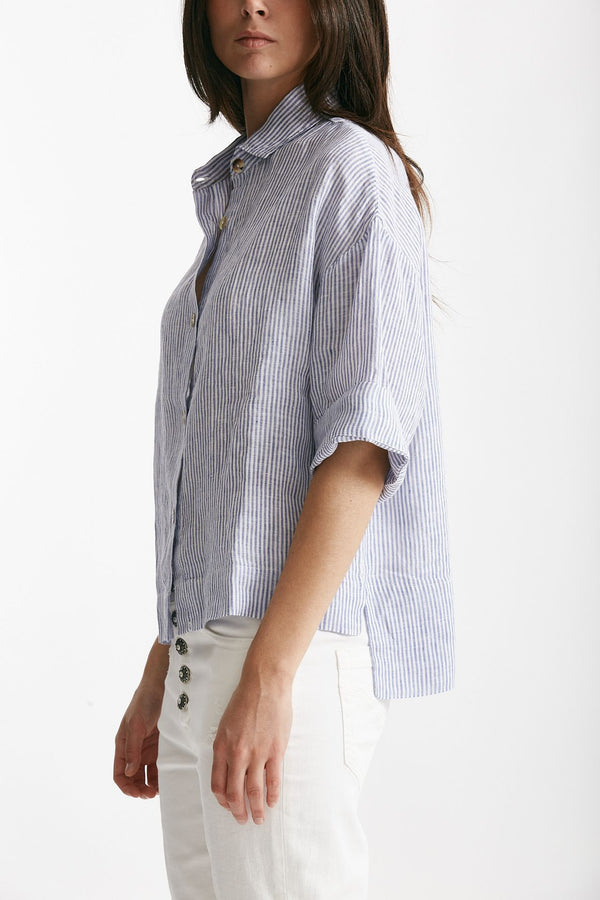 camicia in lino rigata bianca e azzurra donna Clouds