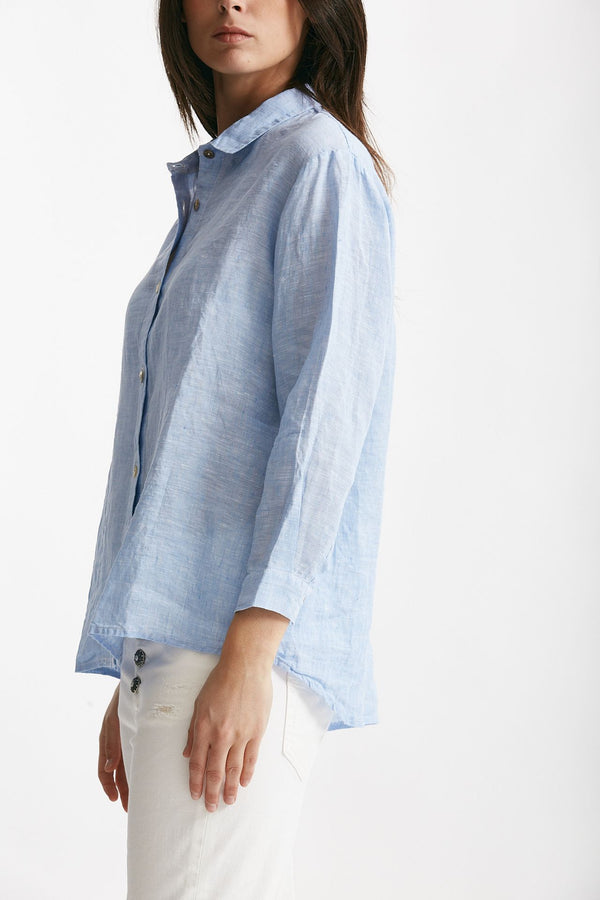 camicia in lino azzurra donna Clouds