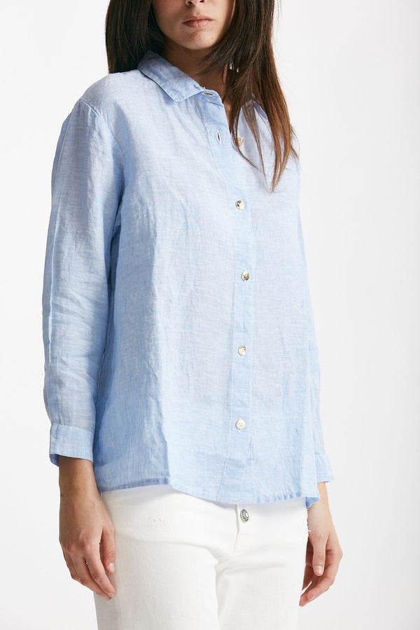 camicia in lino azzurra donna Clouds