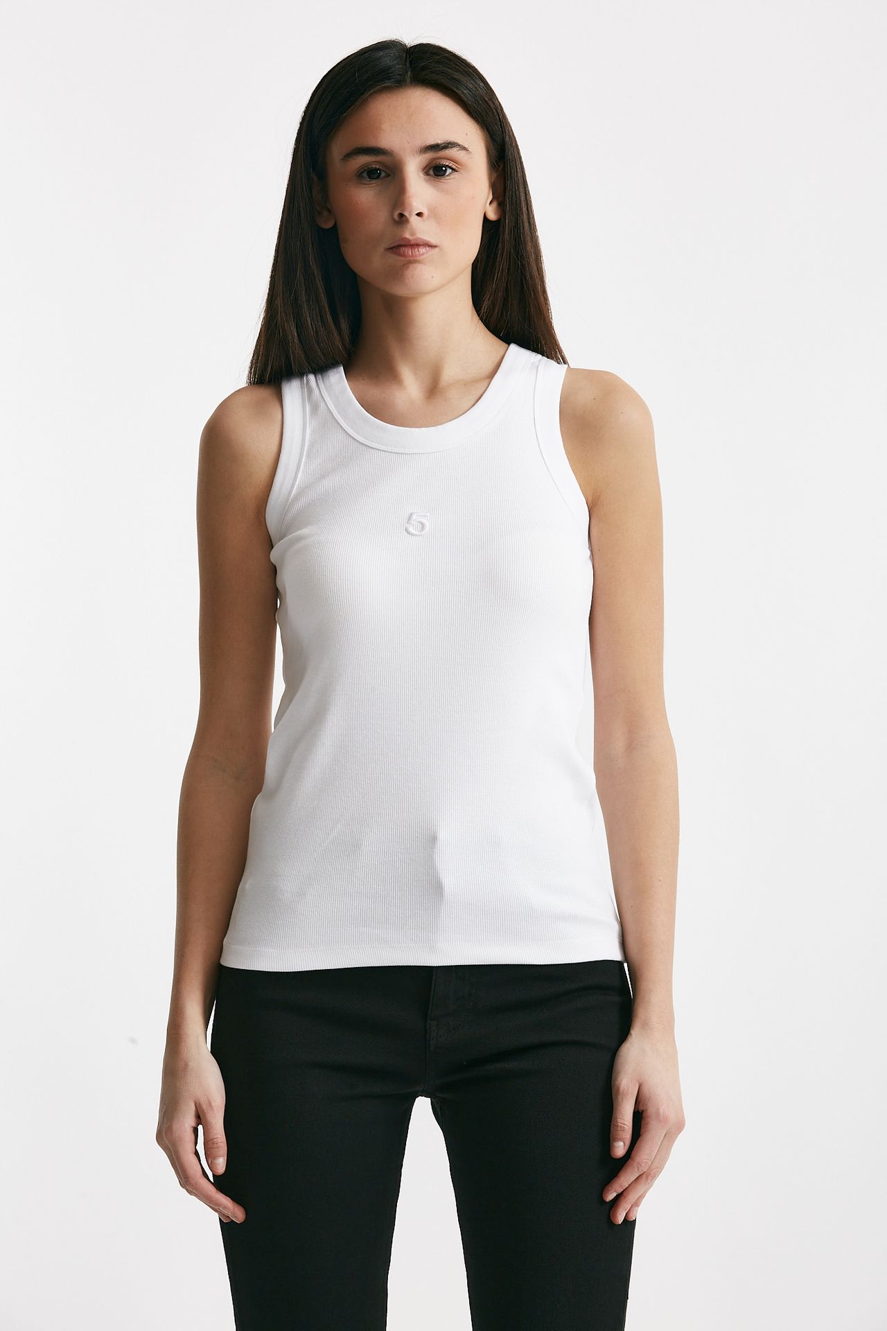 canotta a costine bianco ottico spalline donna Department five - 1