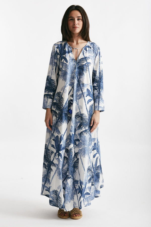 abito lungo in cotone soleil fantasia blu donna Elleblue