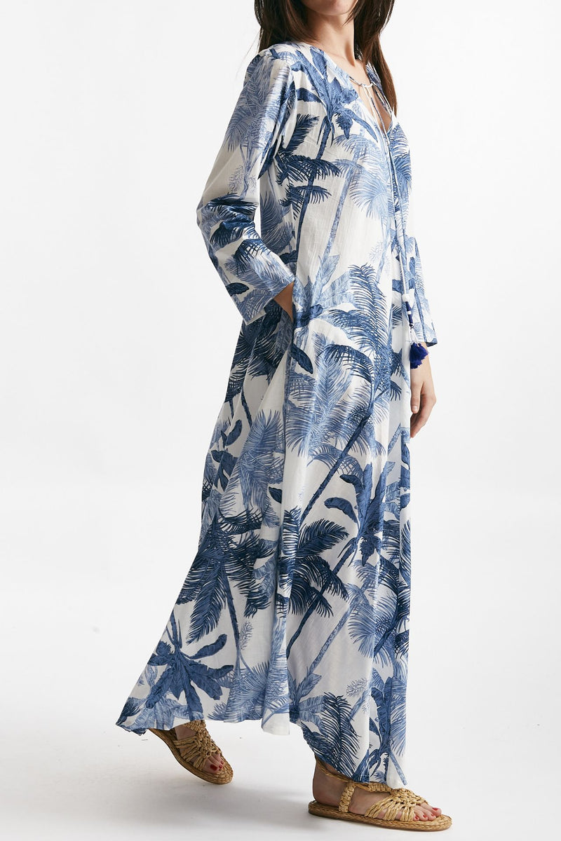 abito lungo in cotone soleil fantasia blu donna Elleblue - 4