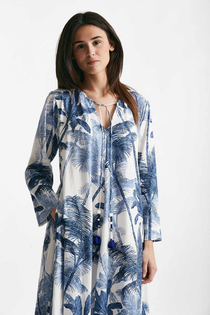 abito lungo in cotone soleil fantasia blu donna Elleblue - 5