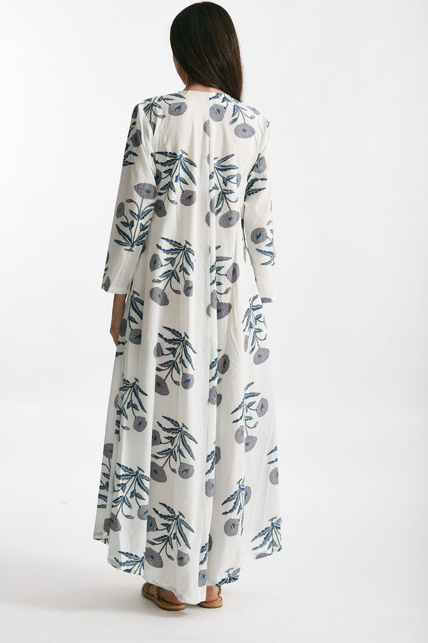 abito lungo in cotone soleil fantasia blu e grigia donna Elleblue