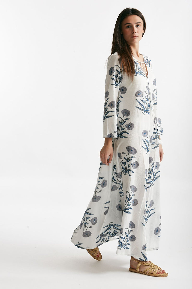 abito lungo in cotone soleil fantasia blu e grigia donna Elleblue - 3