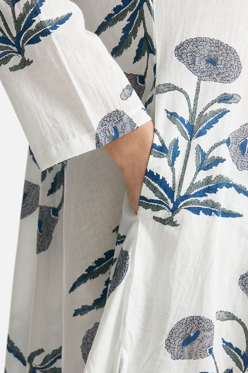 abito lungo in cotone soleil fantasia blu e grigia donna Elleblue - 4