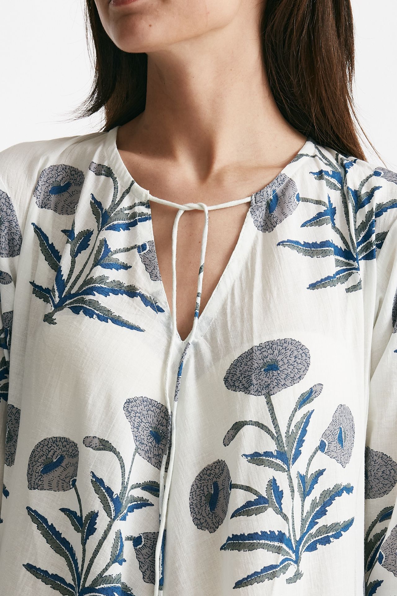 abito lungo in cotone soleil fantasia blu e grigia donna Elleblue - 6