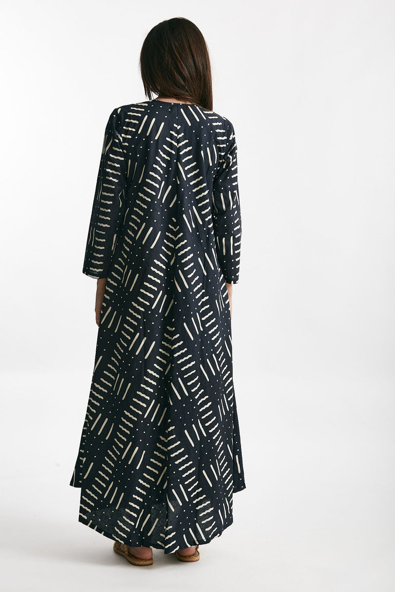 abito lungo in cotone soleil fantasia nera e bianca donna Elleblue - 3