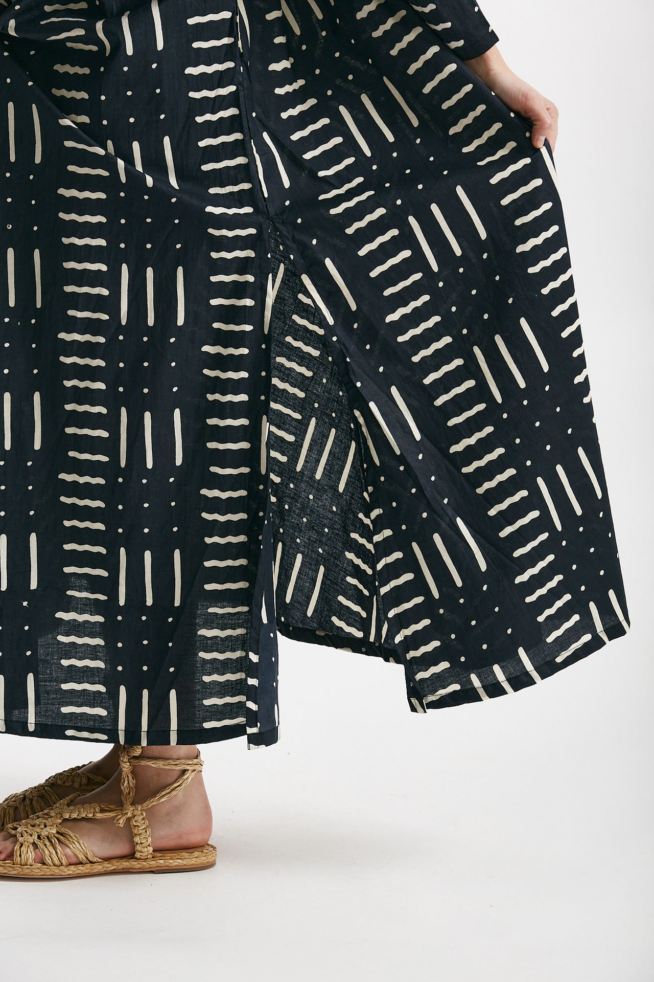 abito lungo in cotone soleil fantasia nera e bianca donna Elleblue - 5