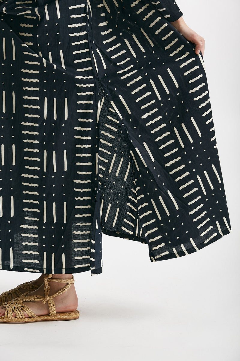 abito lungo in cotone soleil fantasia nera e bianca donna Elleblue - 5