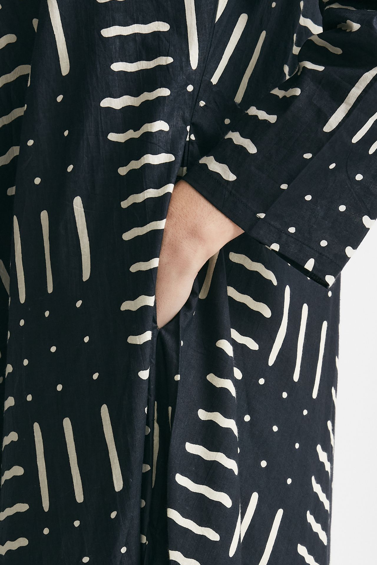abito lungo in cotone soleil fantasia nera e bianca donna Elleblue - 6
