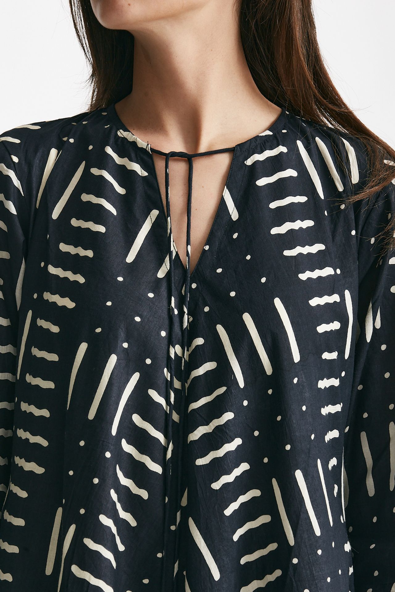 abito lungo in cotone soleil fantasia nera e bianca donna Elleblue - 7