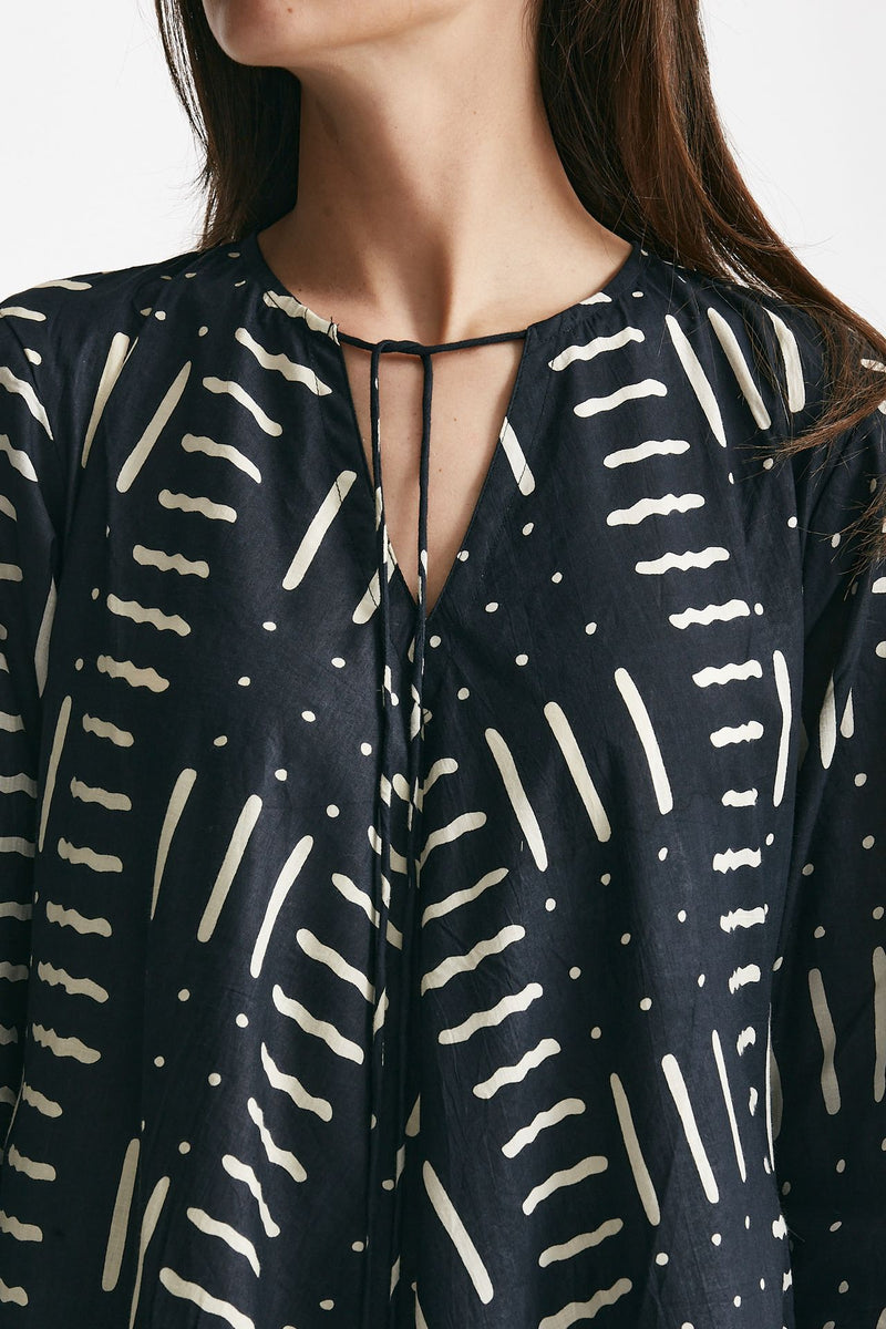 abito lungo in cotone soleil fantasia nera e bianca donna Elleblue - 7