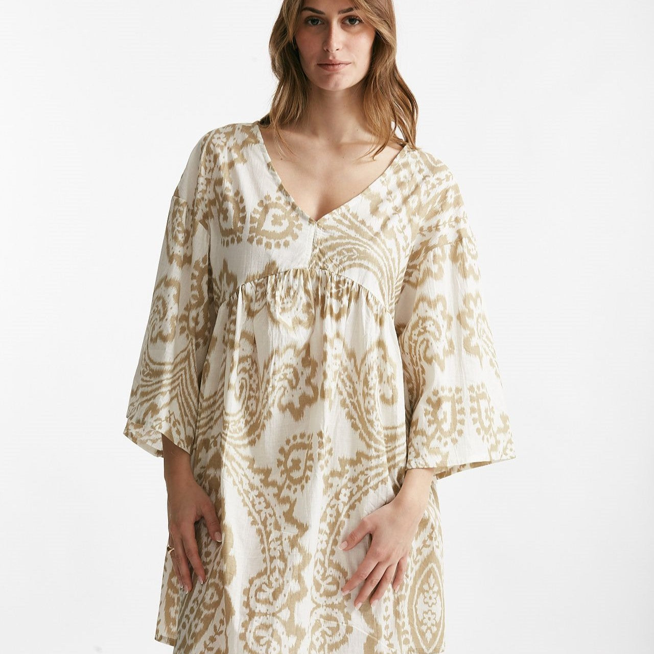 abito corto bibi fantasia panna e beige donna Elleblue - 6