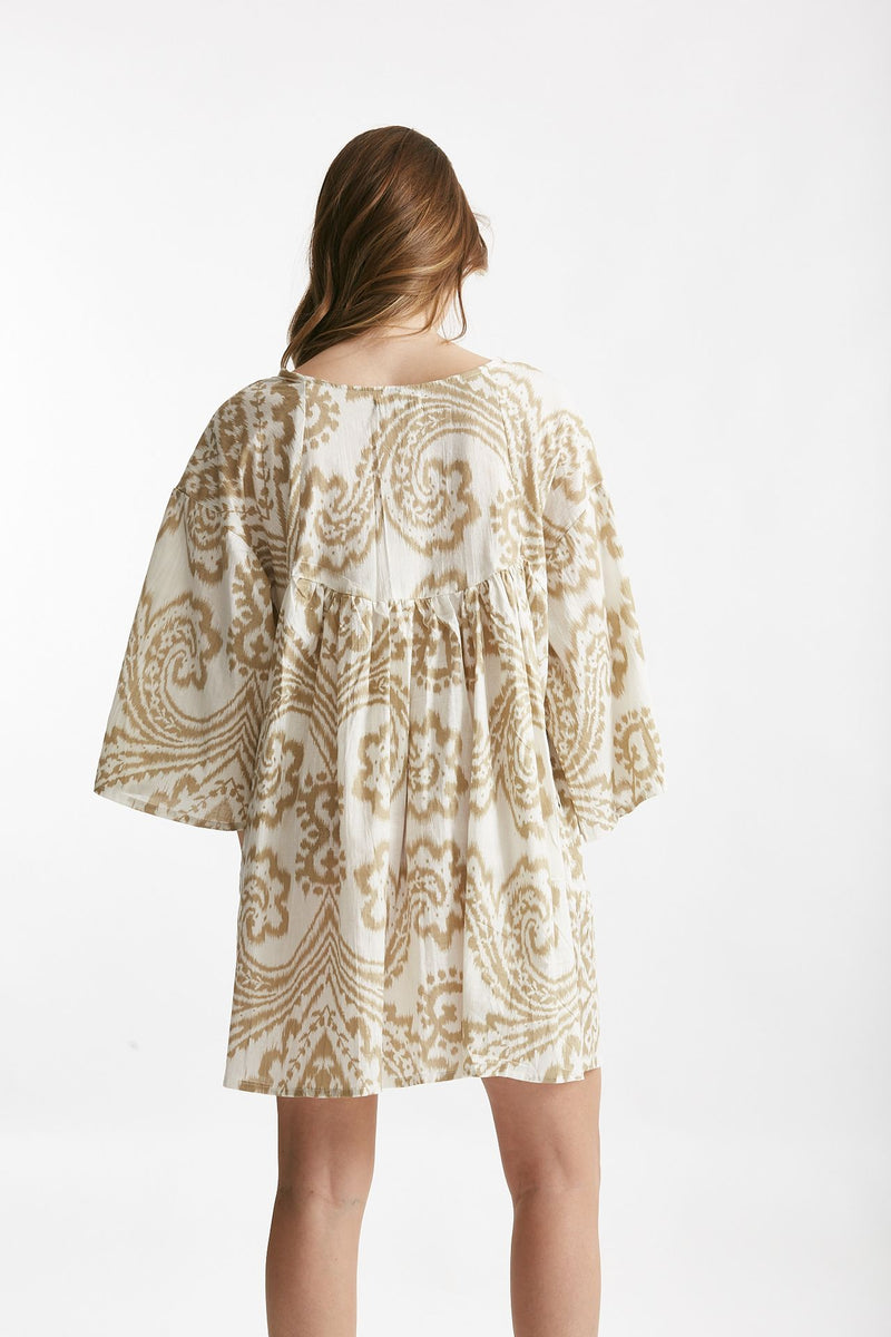 abito corto bibi fantasia panna e beige donna Elleblue - 3