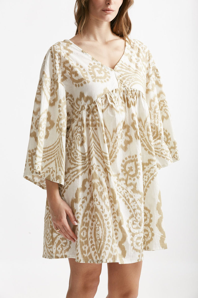 abito corto bibi fantasia panna e beige donna Elleblue - 4