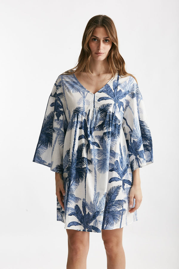 abito corto bibi fantasia blu e bianca donna Elleblue