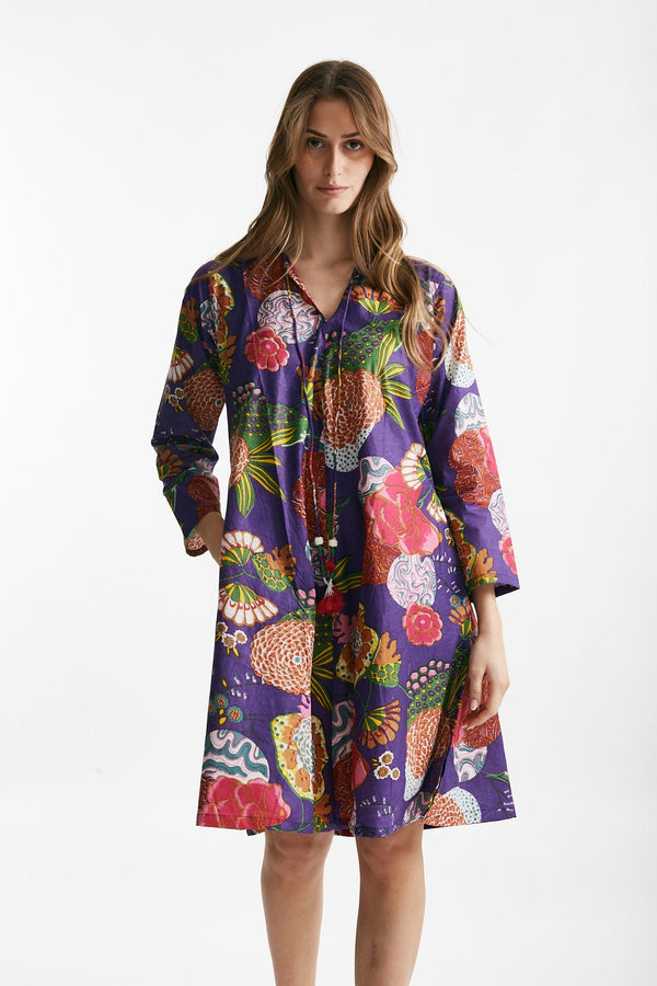 abito midi soleil crop fantasia viola e rossa donna Elleblue