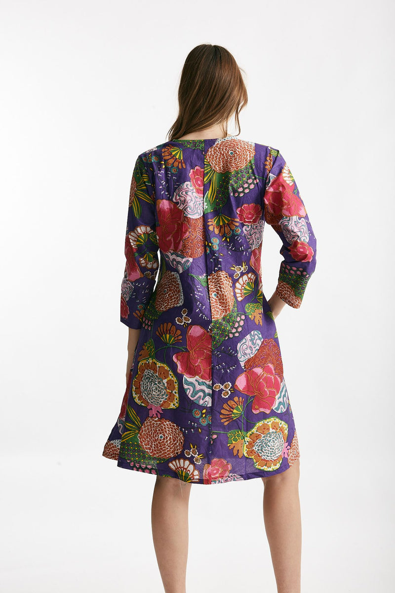 abito midi soleil crop fantasia viola e rossa donna Elleblue - 3