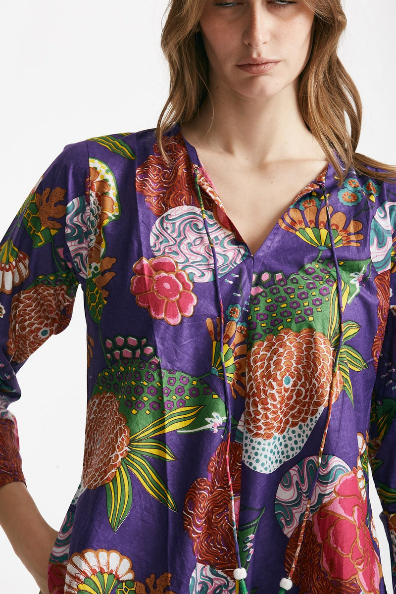 abito midi soleil crop fantasia viola e rossa donna Elleblue - 5