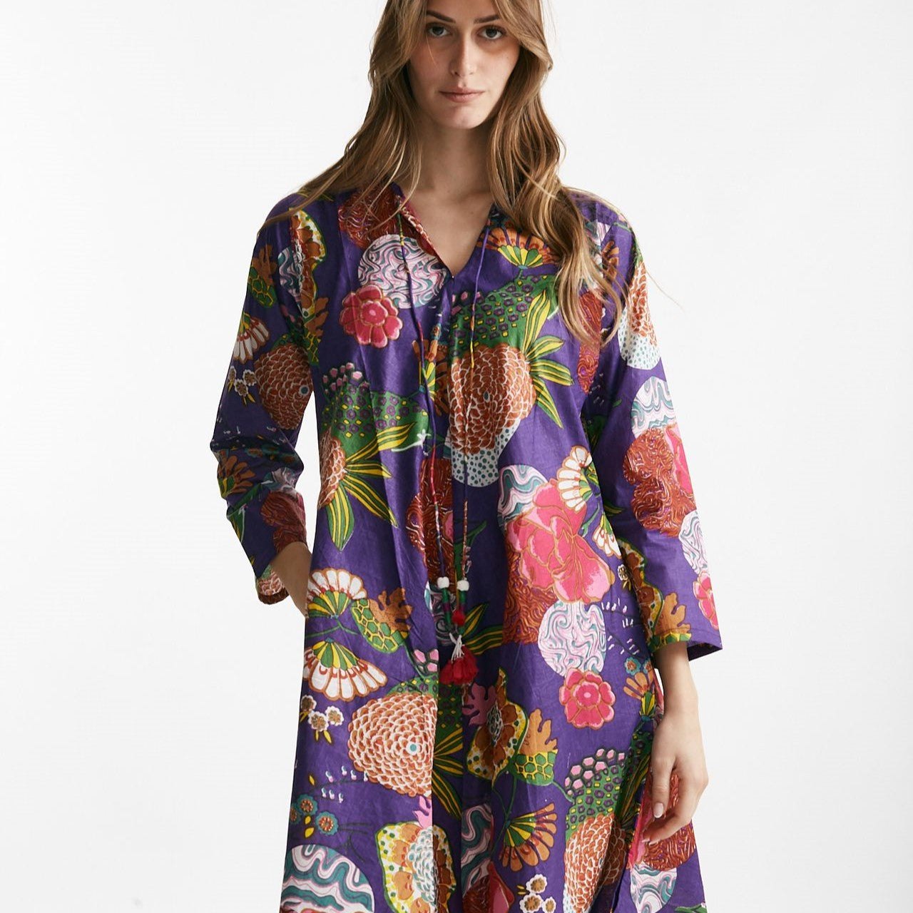 abito midi soleil crop fantasia viola e rossa donna Elleblue - 8