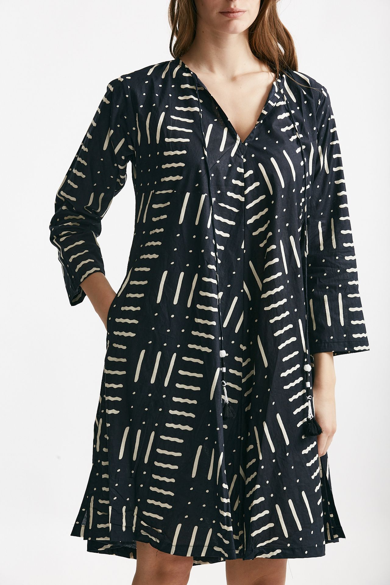 abito midi soleil crop fantasia nera e bianca donna Elleblue - 3