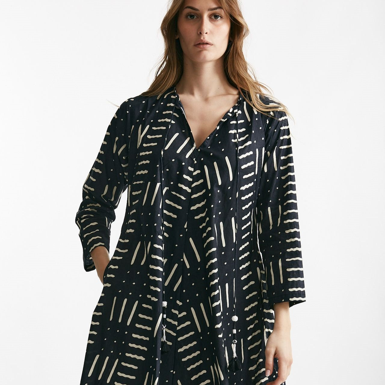 abito midi soleil crop fantasia nera e bianca donna Elleblue - 6